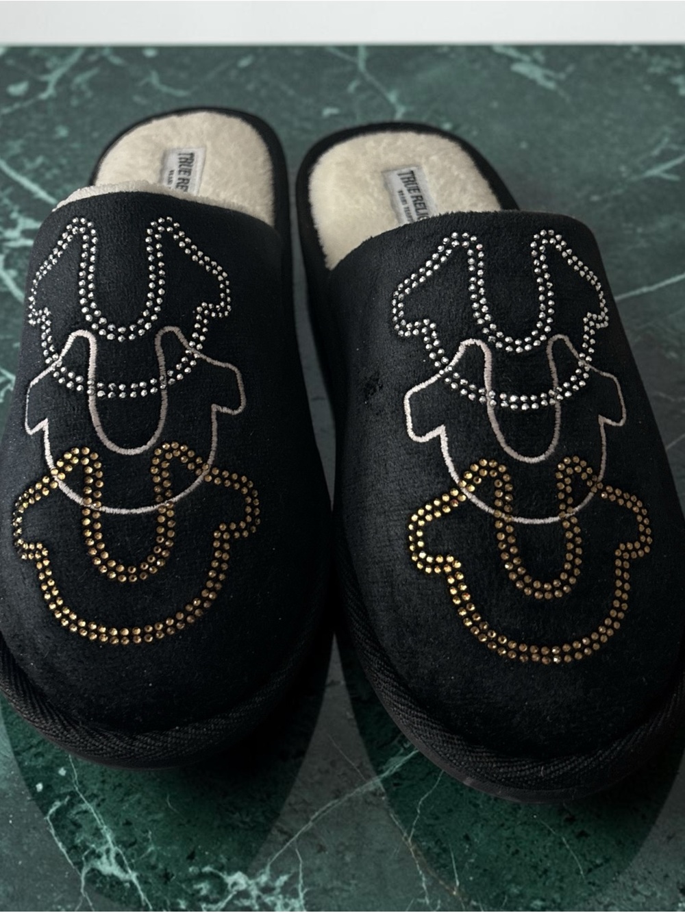 True Religion Black Logo Slide Sandals